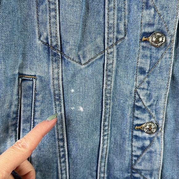 MANGO DENIM Light Wash Denim Long Sleeve Button Up Jean Jacket Size Small - Picture 10 of 11